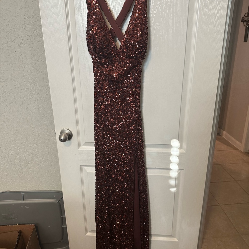 Elegant Sequin Evening Gown - Brown